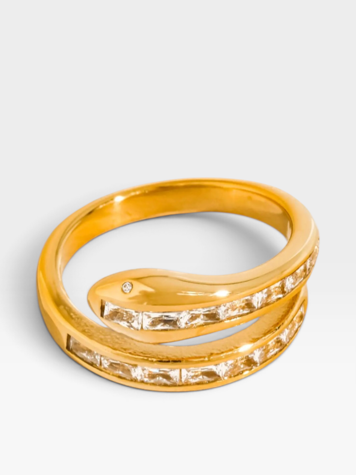 18K GOLD NON TARNISH SNAKE CZ RING (adjustable)