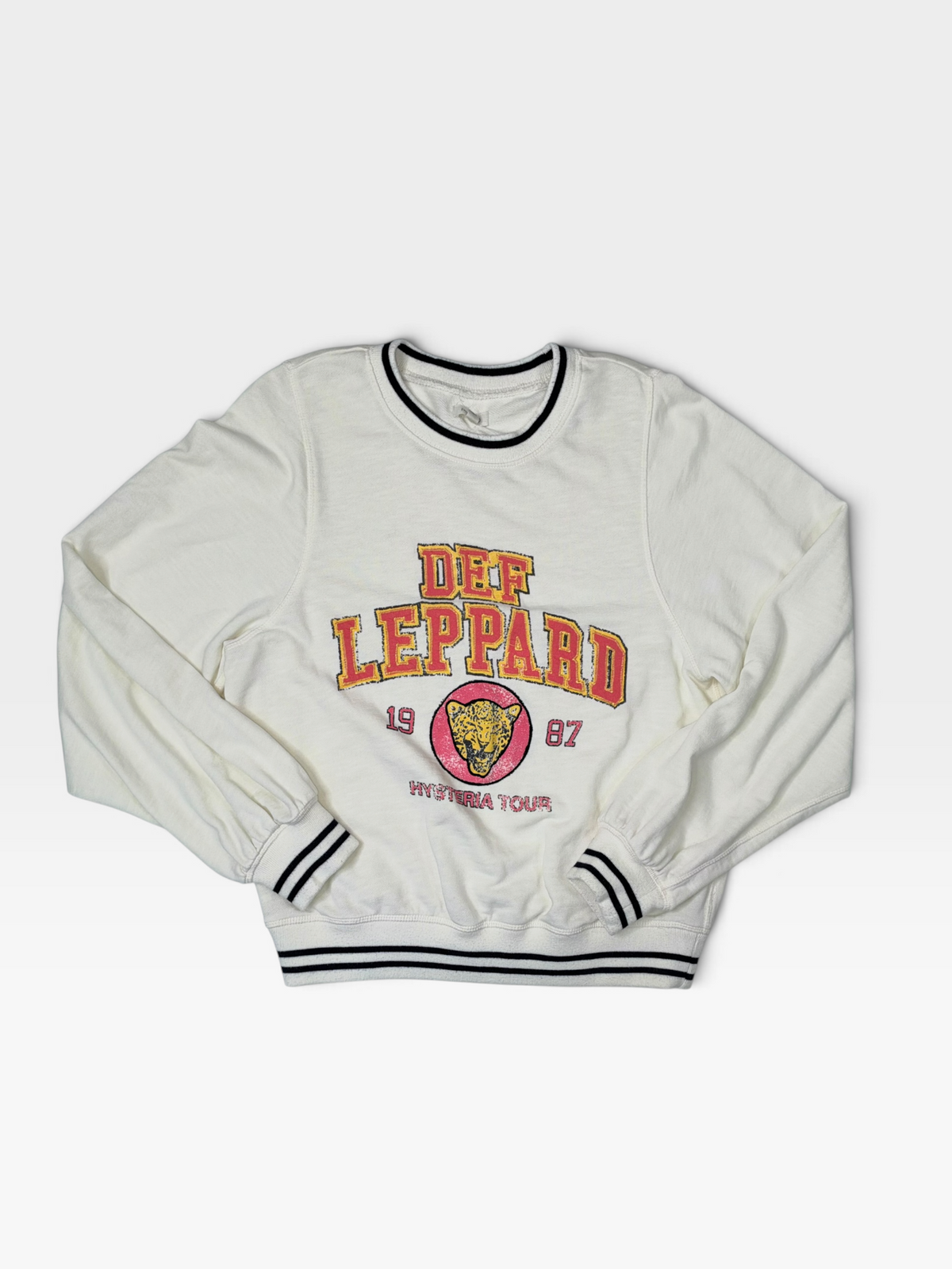 WHITE PILCRO DEF LEPPARD VARSITY PULLOVER | XXS