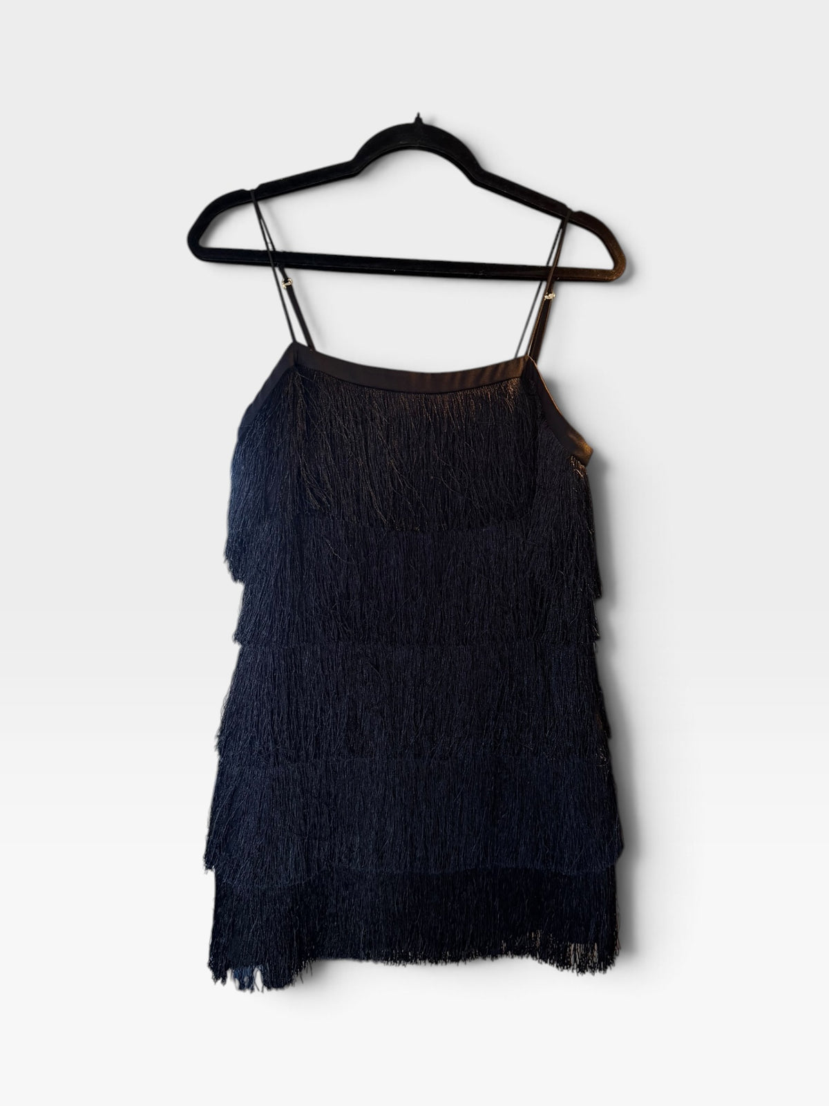 BLACK FRINGE LERUMI DRESS (NWT $172) M