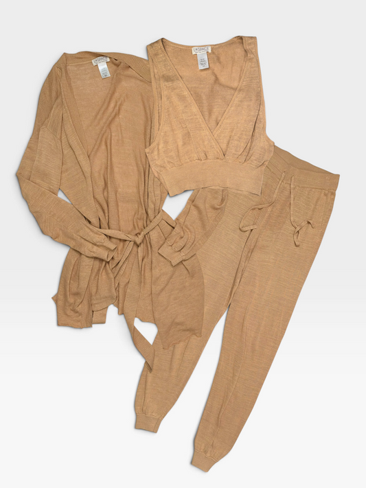 TAN L SPACE TANK S, PANTS S, CARDIGAN XS SET