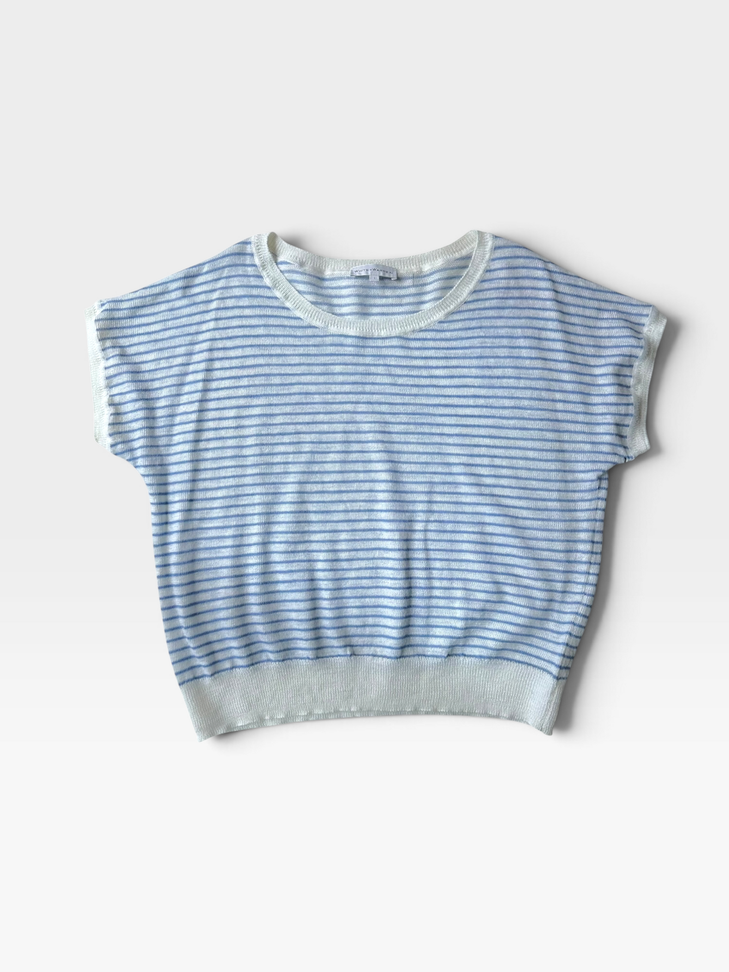 BLUE/WHITE WHITE + WARREN SWEATER TOP (NWT $245) L
