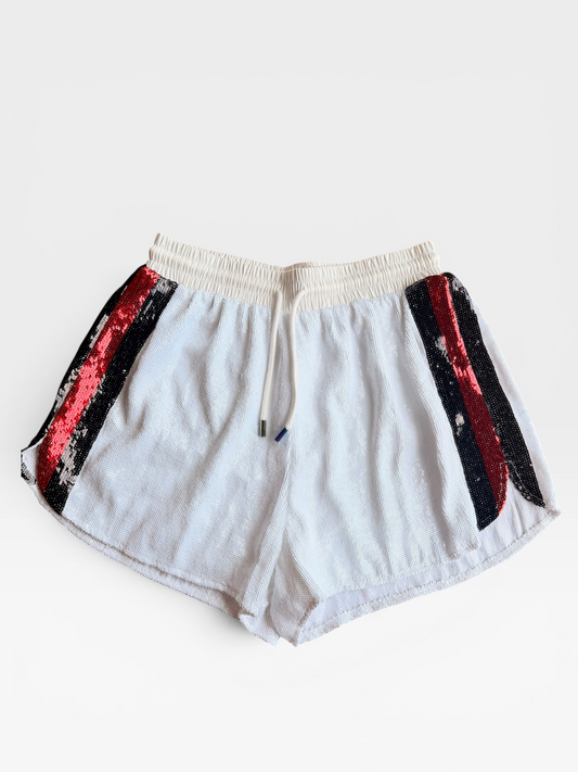 WHITE QUEEN OF SPARKLES FULL SEQUIN SHORTS (ORG. $148) M