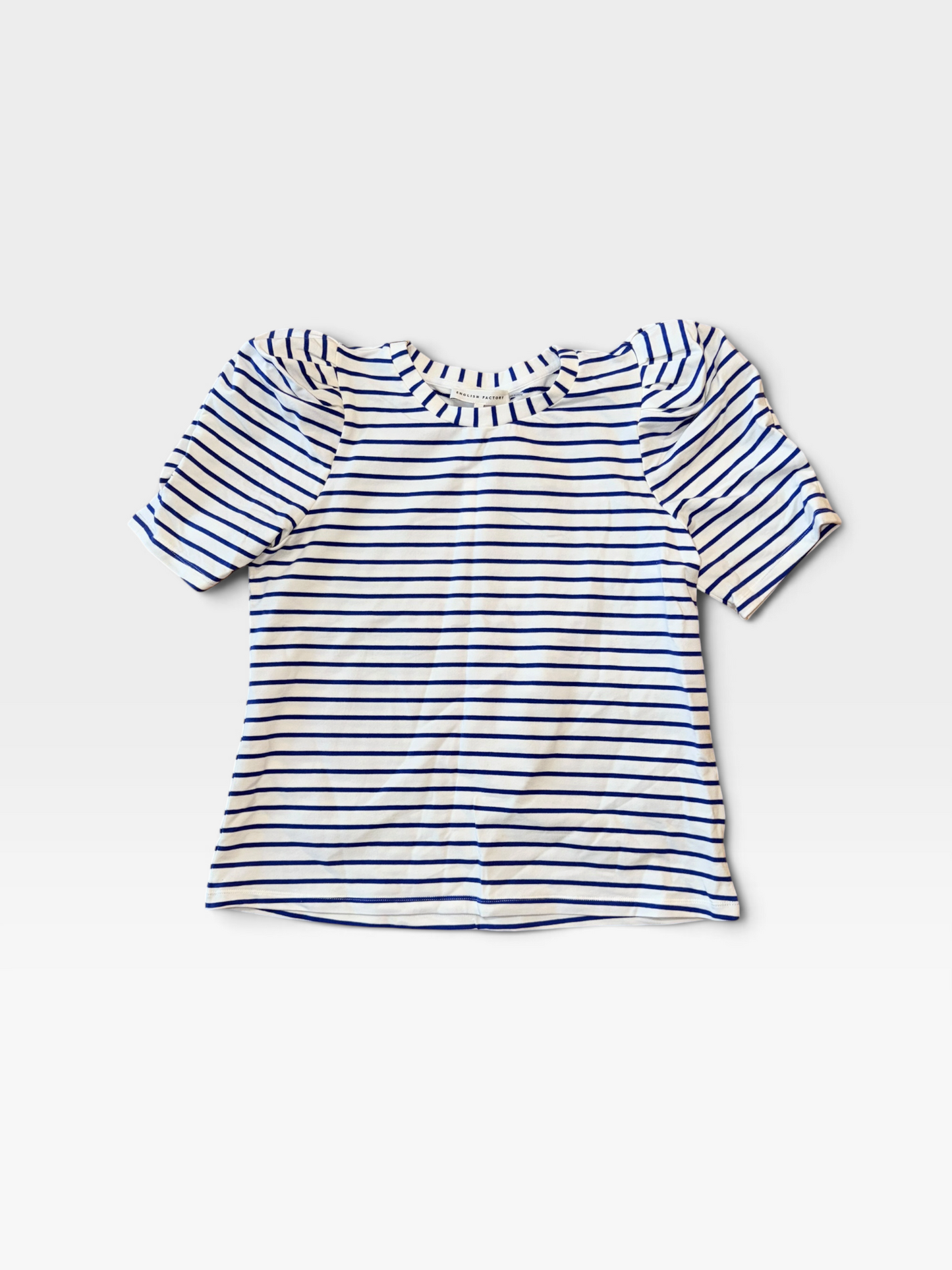 BLUE/WHITE STRIPED ENGLISH FACTORY TEE (NWT $60) L