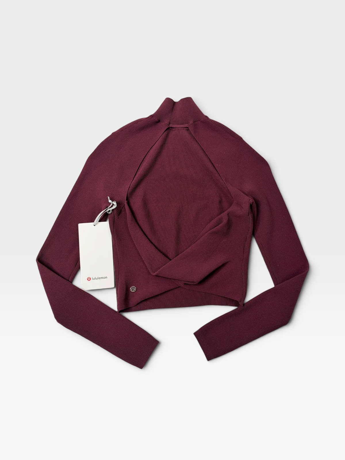 MAROON LULULEMON RIBBED-KNIT TWIST-BACK TOP (NWT $128) | S