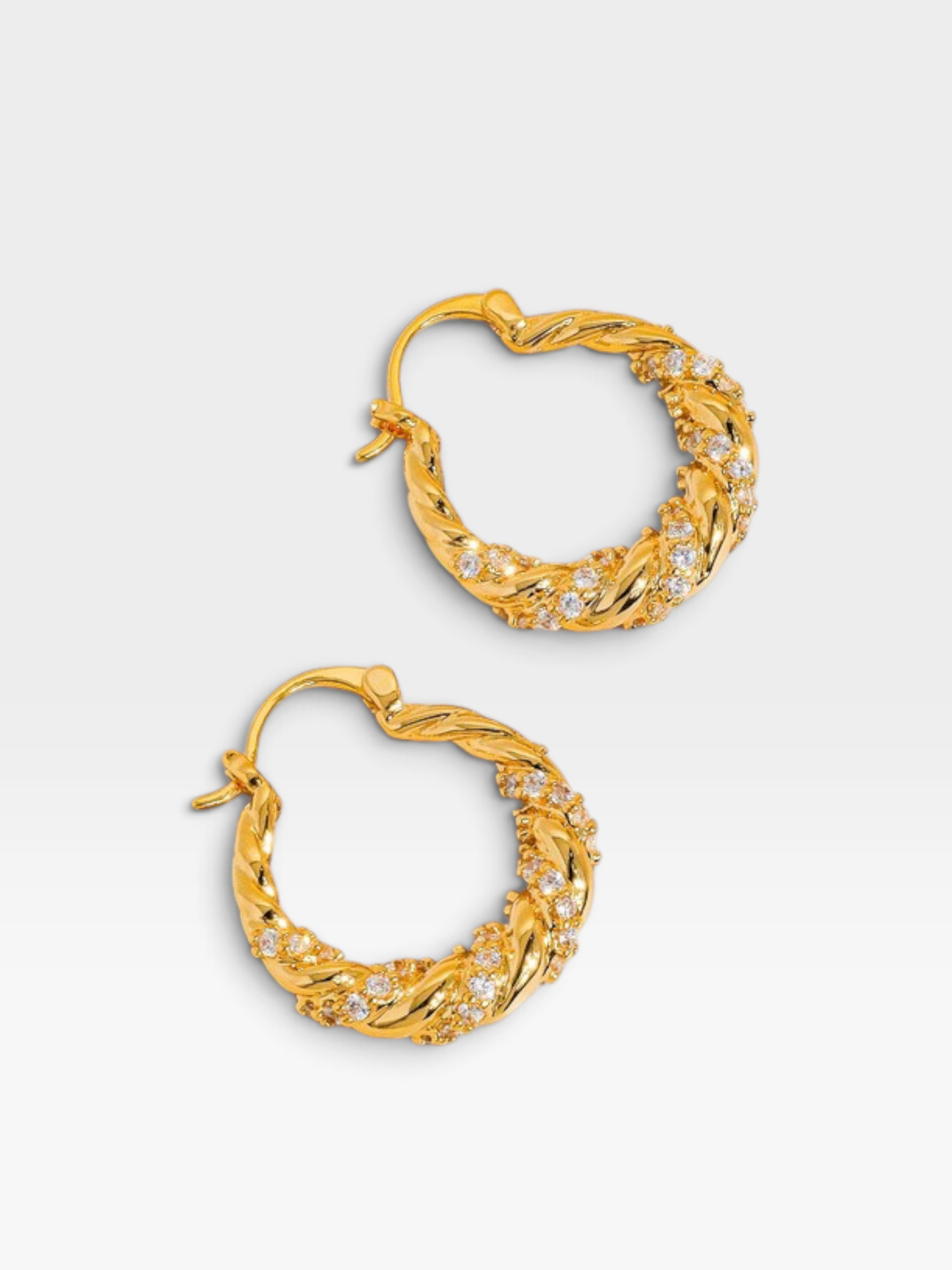 18K GOLD RHINESTONE TWISTED HOOP EARINGS