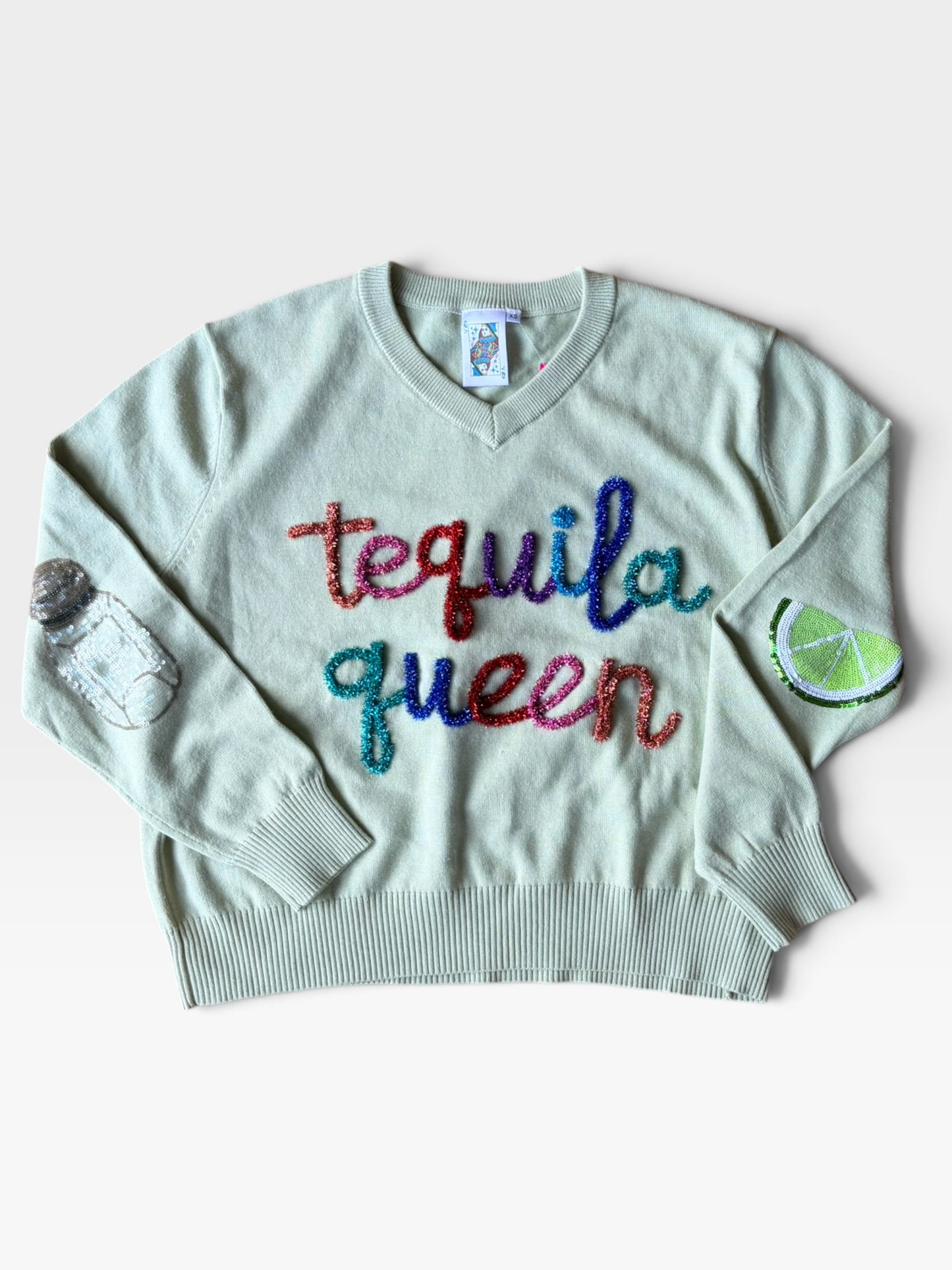 LIME QUEEN OF SPARKLES "TEQUILA QUEEN" SWEATER XS