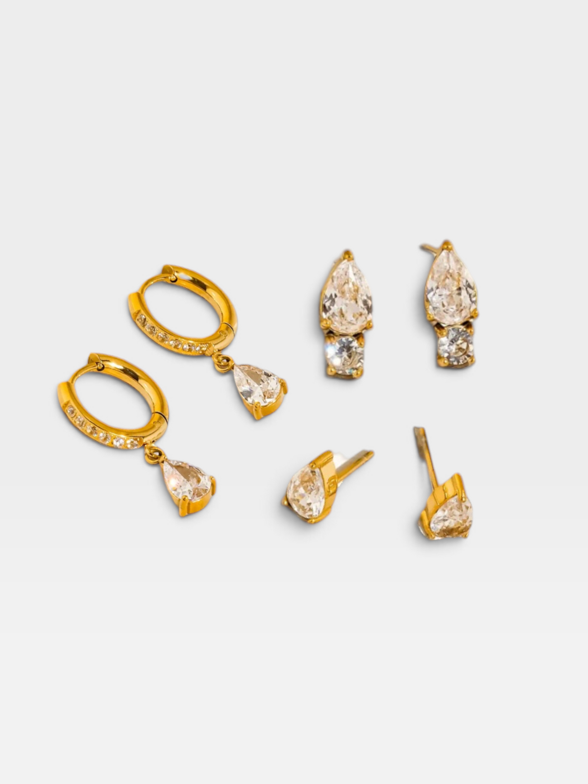 18K GOLD NON TARNISH CZ TEARDROP EARRING SET