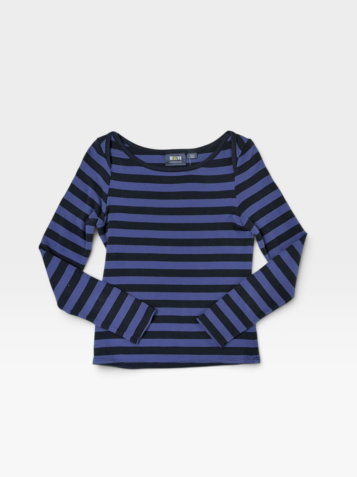 BLUE/BLACK STRIPED MAEVE FITTED LONG-SLEEVE TOP | S