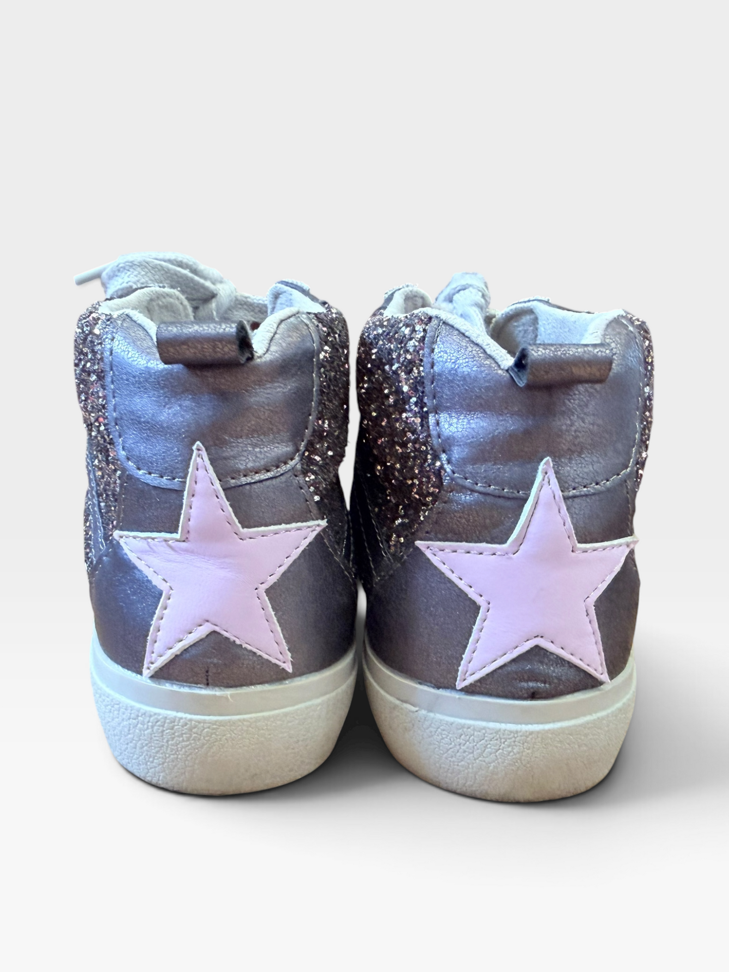 SILVER/PINK SHU SHOP GLITTER HIGHTOPS 8.5