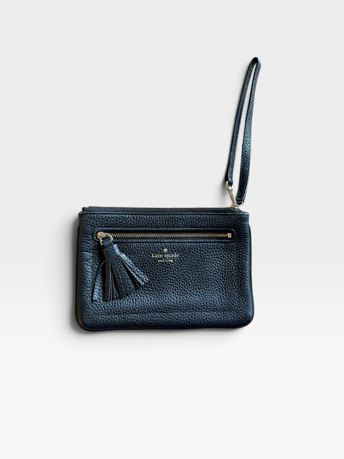 BLACK KATE SPADE LEATHER TASSEL WRISTLET