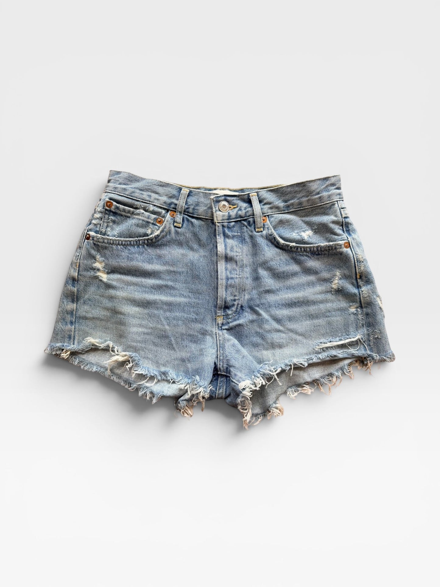 AGOLDE “PARKER” VINTAGE CUT-OFF DENIM SHORTS (ORG. $158) 25