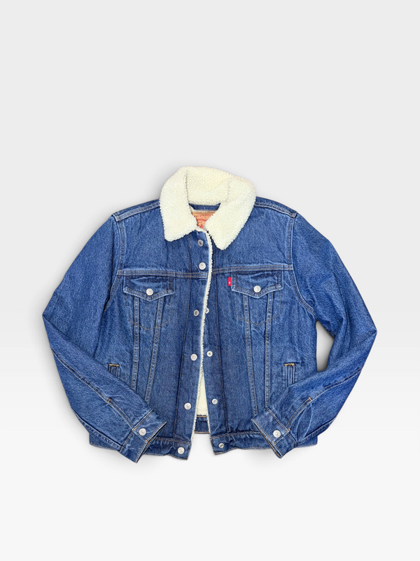 DENIM LEVI TRUCKER JACKET WITH FUR (NWT $98) M