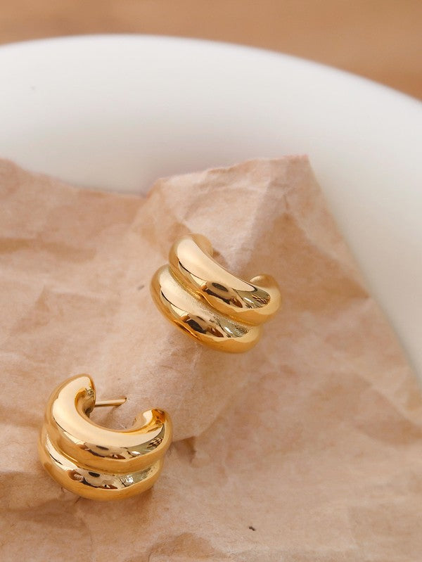 NON TARNISH DOUBLE C-HOOP EARRINGS (GOLD)