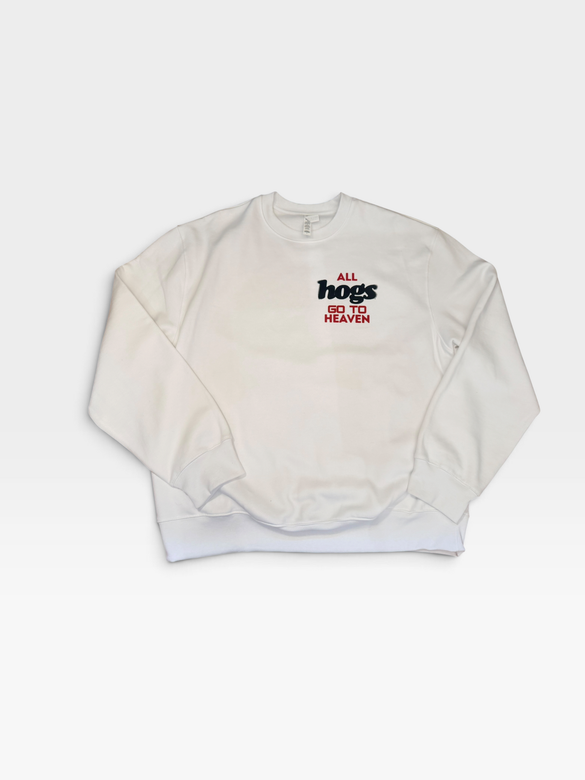 WHITE ALL HOGS GO TO HEAVEN PULLOVER L