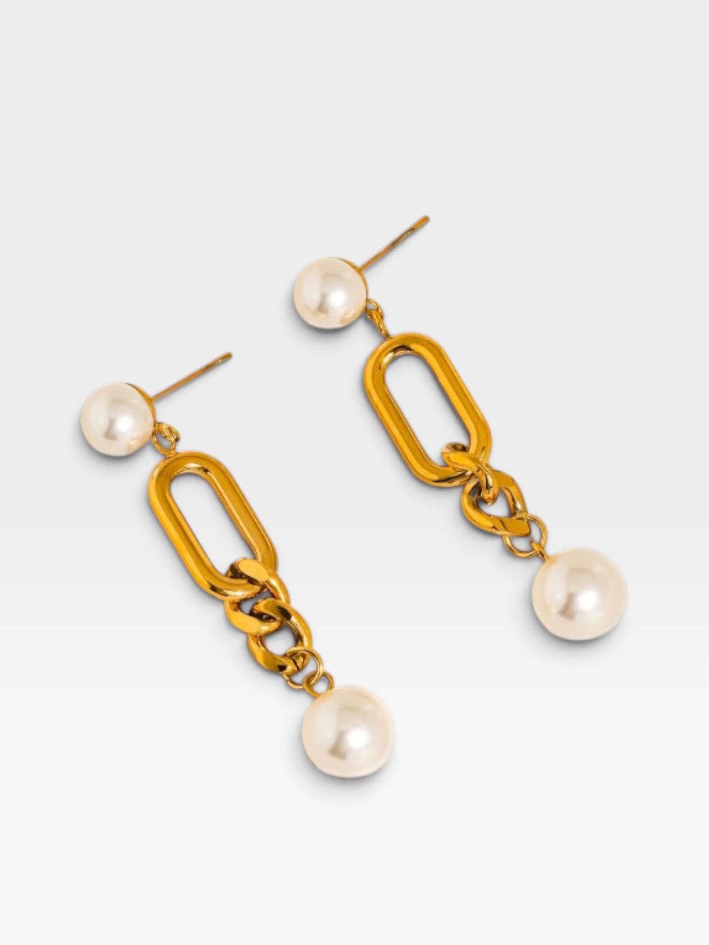 18K GOLD PEARL DROP CHAIN EARRINGS