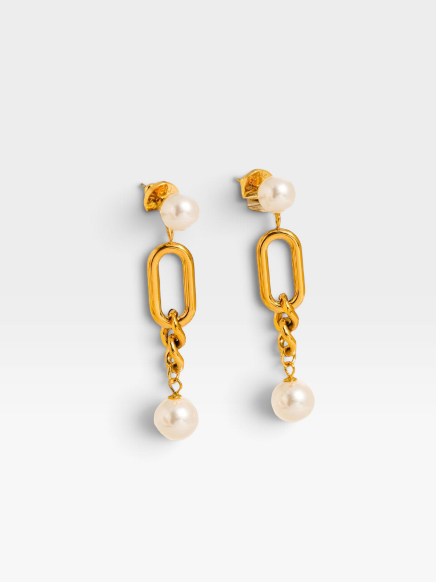 18K GOLD PEARL DROP CHAIN EARRINGS