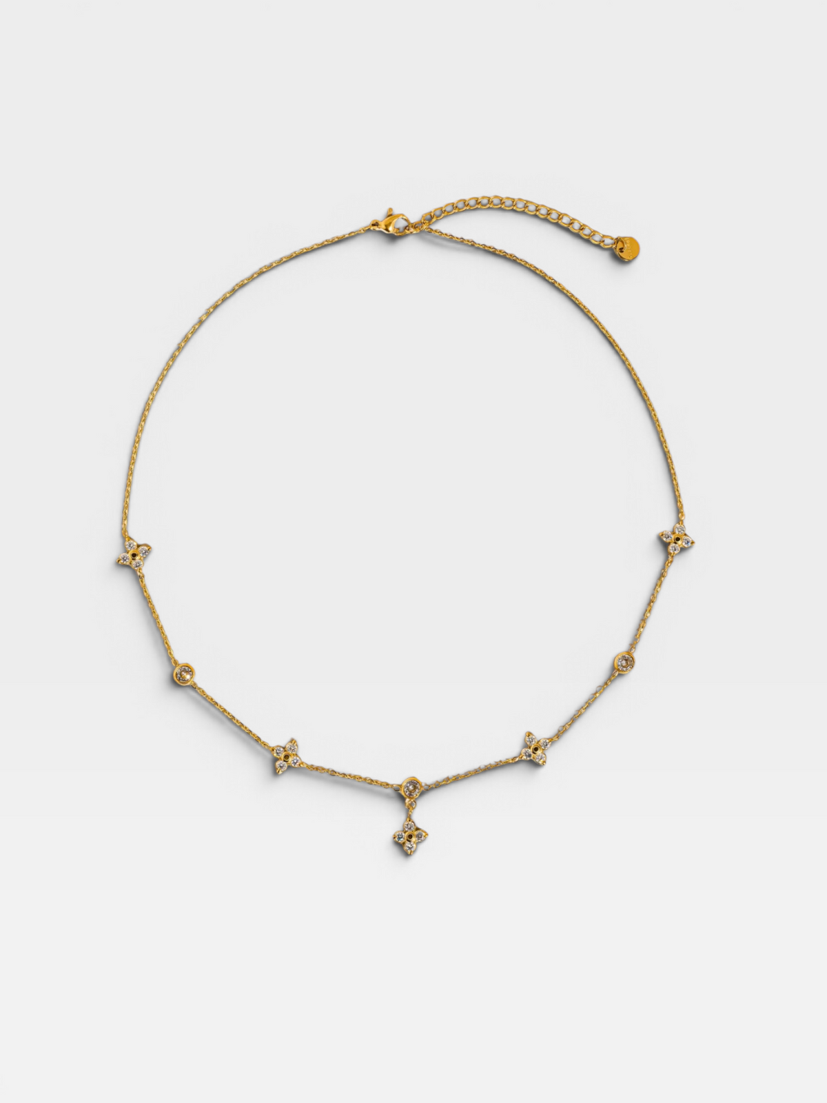 18K GOLD NON-TARNISH CZ FLORAL CHAIN NECKLACE