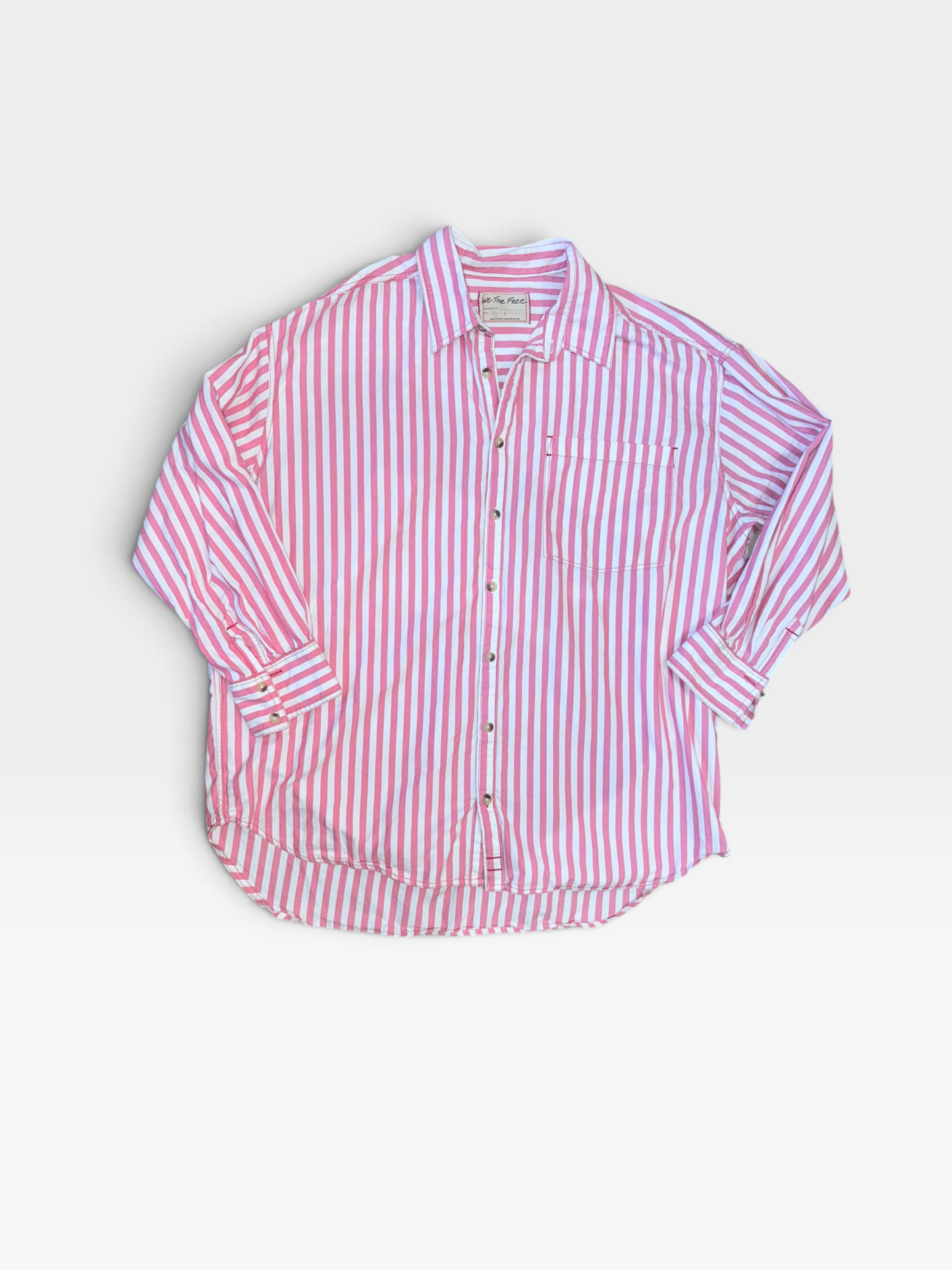 PINK/WHITE FREE PEOPLE STRIPED BUTTON UP L
