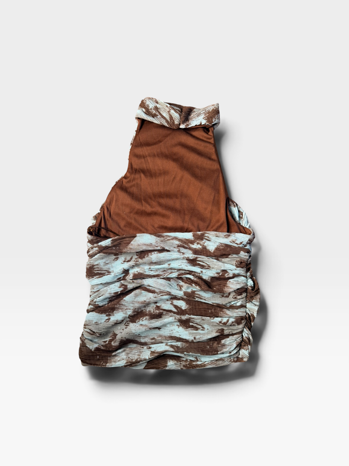 BROWN/TEAL GLAM HALTER TOP S