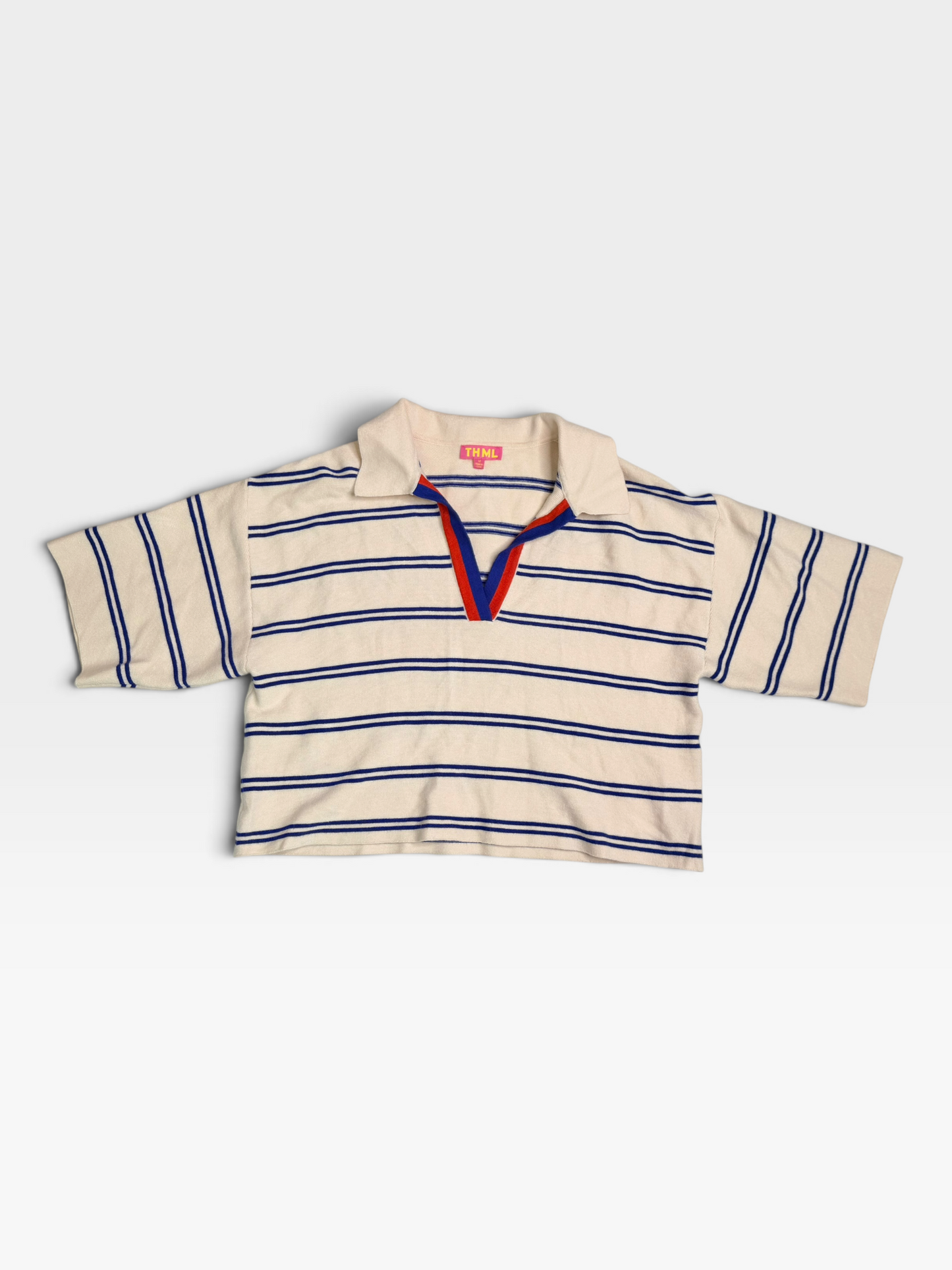 CREAM/BLUE/RED THML SWEATER M