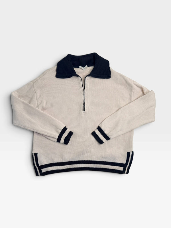 WHITE/BLACK Z SUPPLY QUARTER ZIP PULLOVER | S