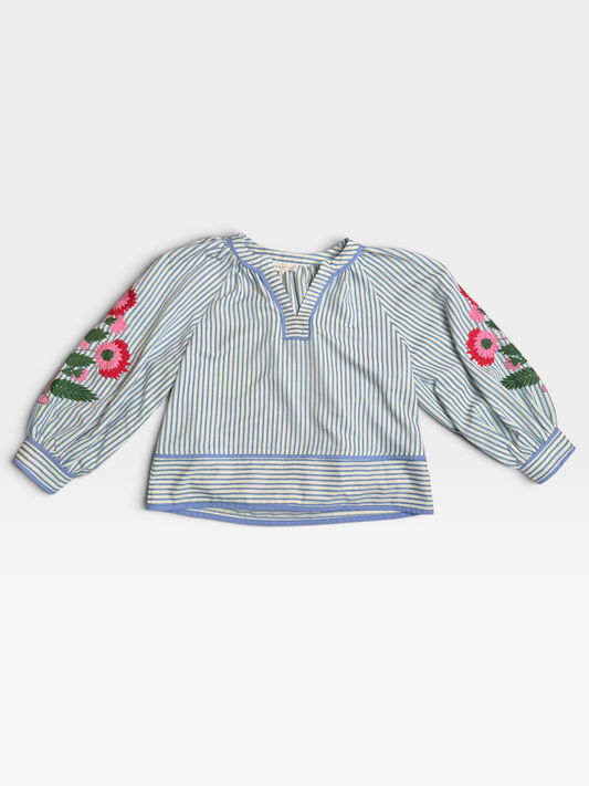 BLUE/WHITE STRIPE ENTRO TOP FLOWER EMBROIDARY S