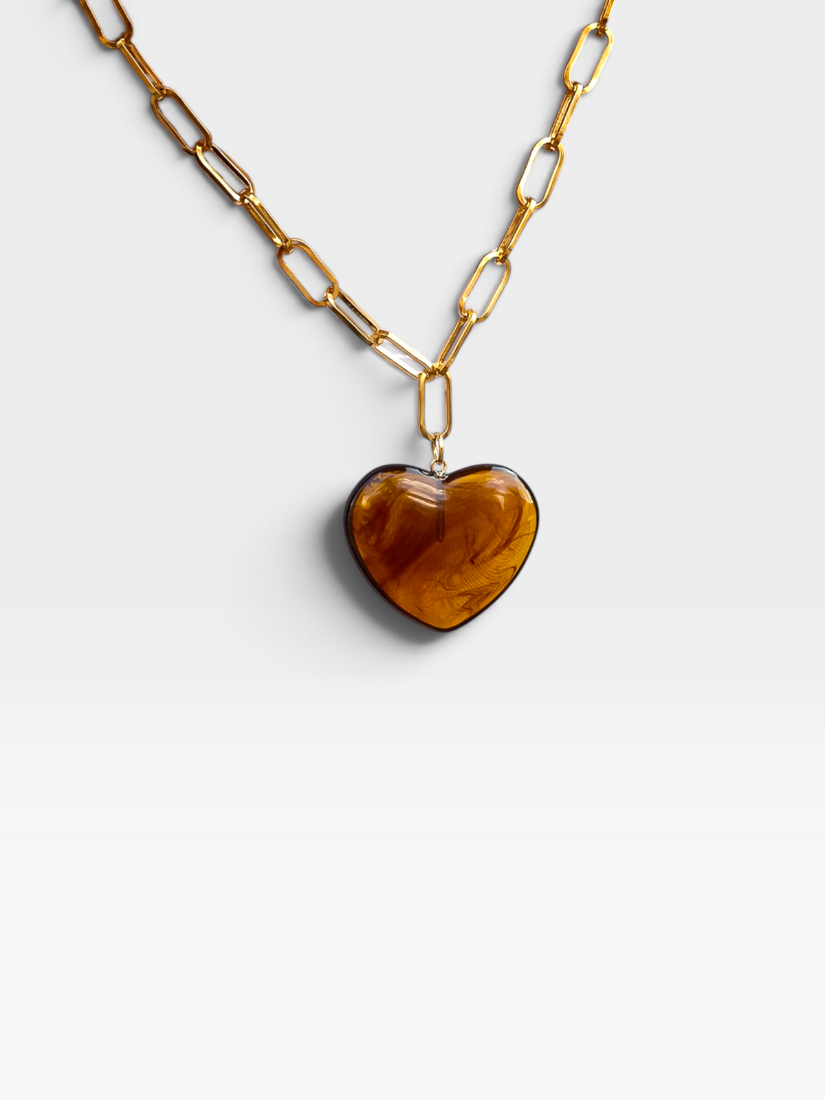 18K GOLD NON TARNISH BROWN HEART CHAIN NECKLACE
