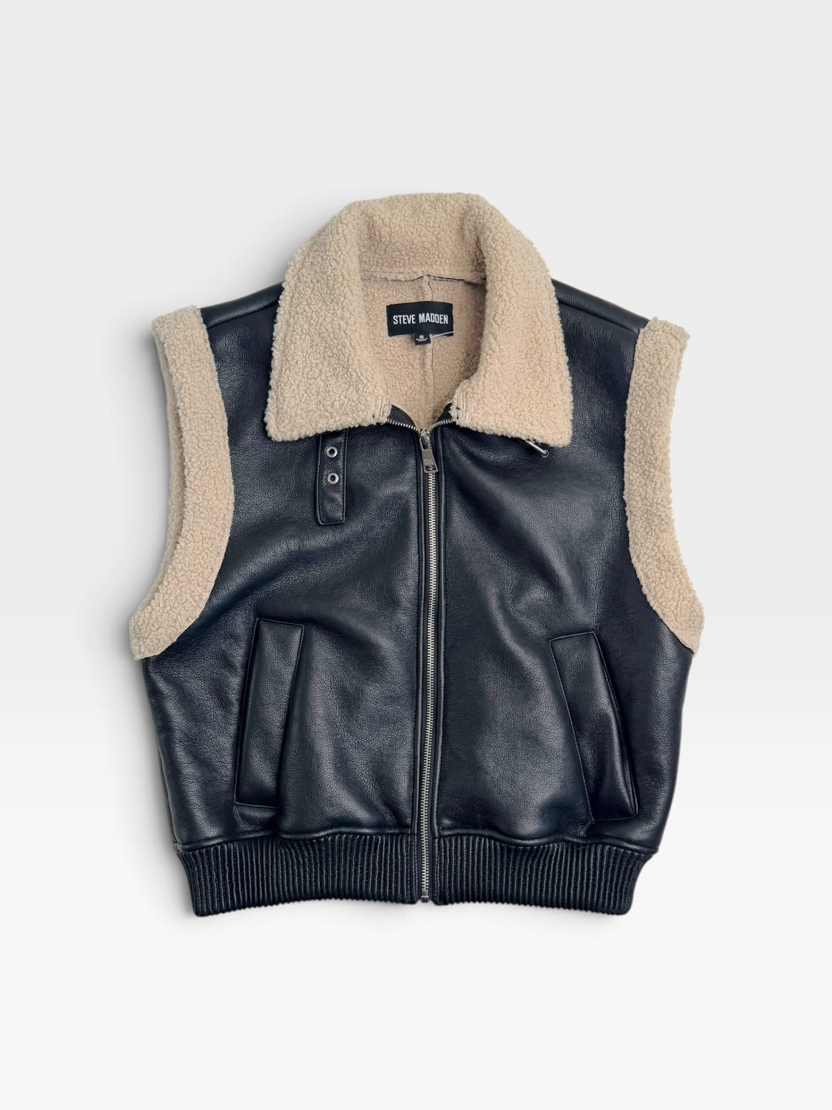 BLACK STEVE MADDEN AVI SHEARLING VEST (ORG. $99) | S