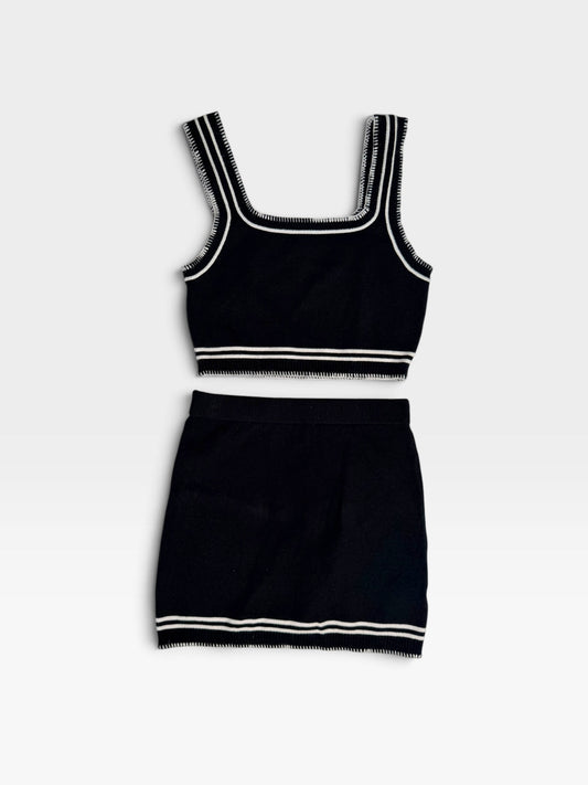 BLACK/WHITE LELIS TANK/SKIRT SET S