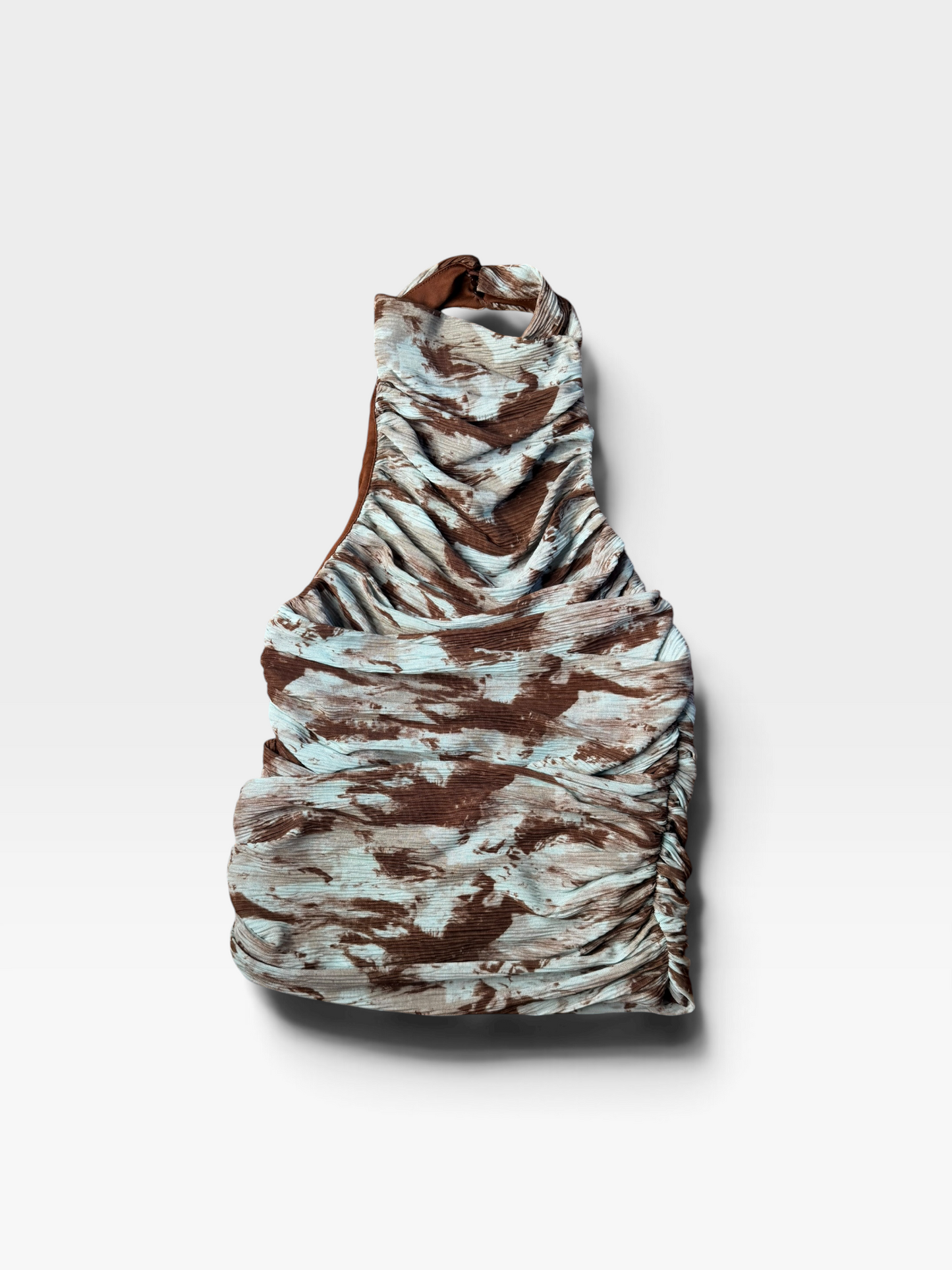 BROWN/TEAL GLAM HALTER TOP S