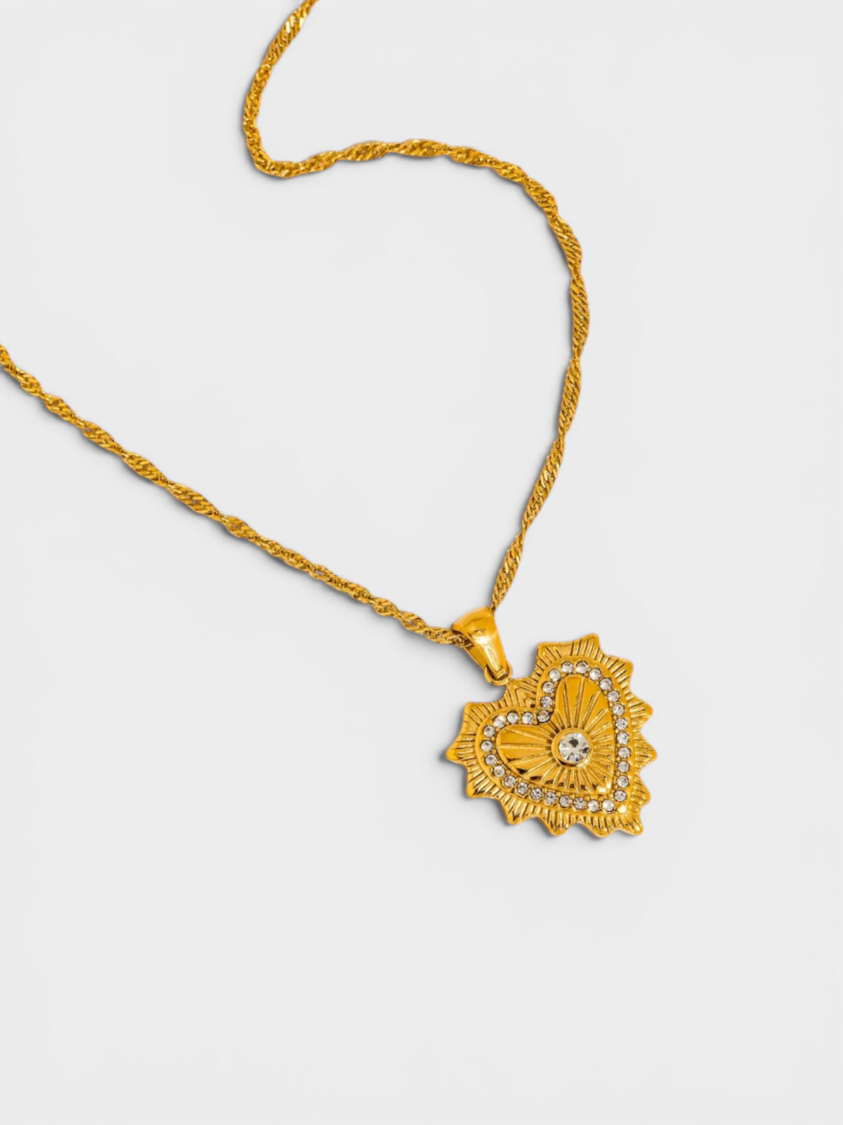 18K GOLD NON TARNISH CZ HEART NECKLACE
