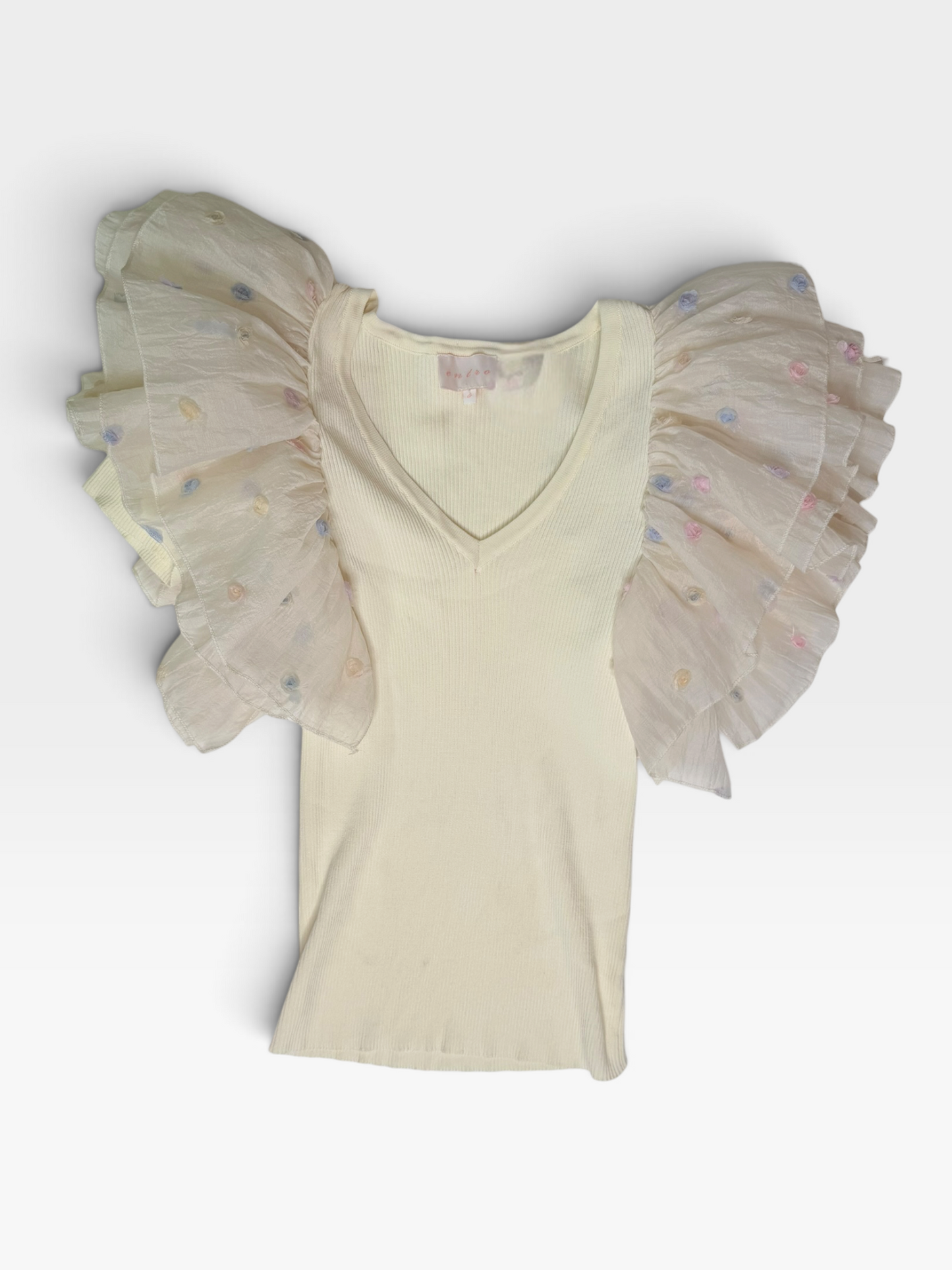 CREAM ENTRO TOP WITH FLOWERS S