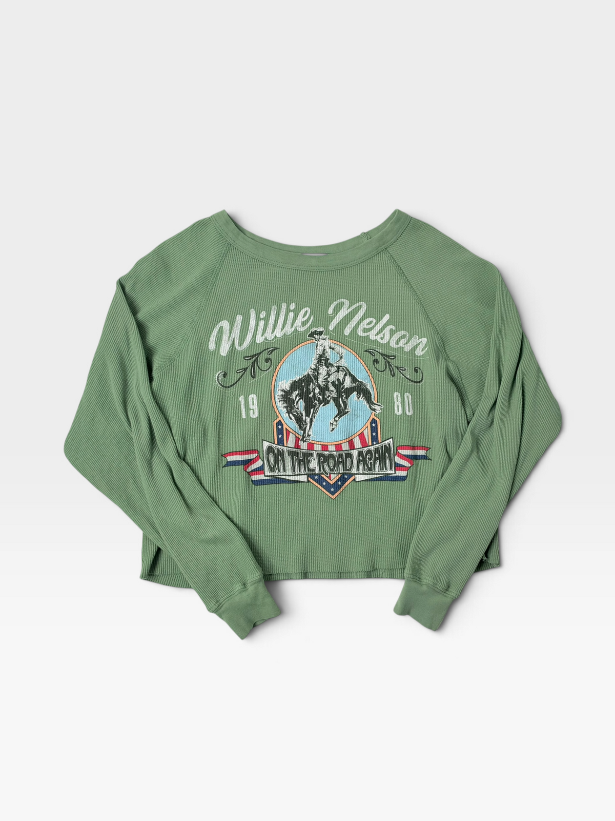 GREEN DAYDREAMER WILLIE NELSON WAFFLE TOP (ORG. $120) | S