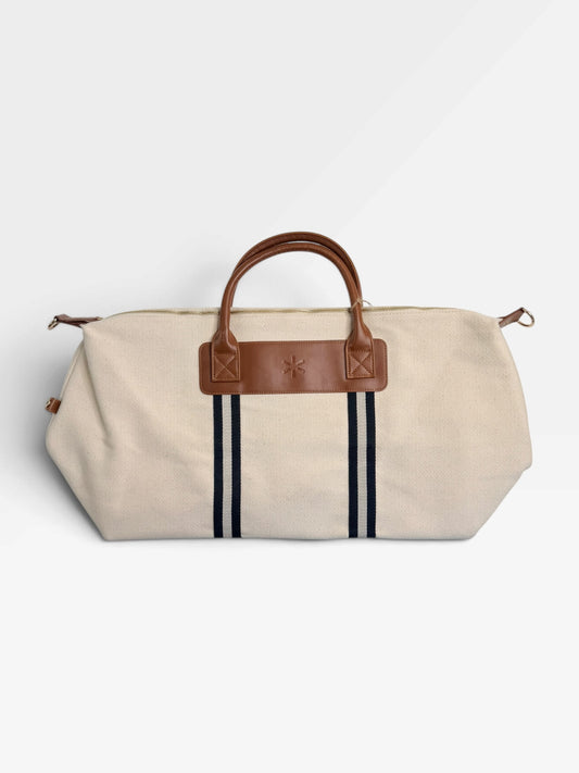 CREAM/BROWN BROUK & CO STRIPED CANVAS TOTE