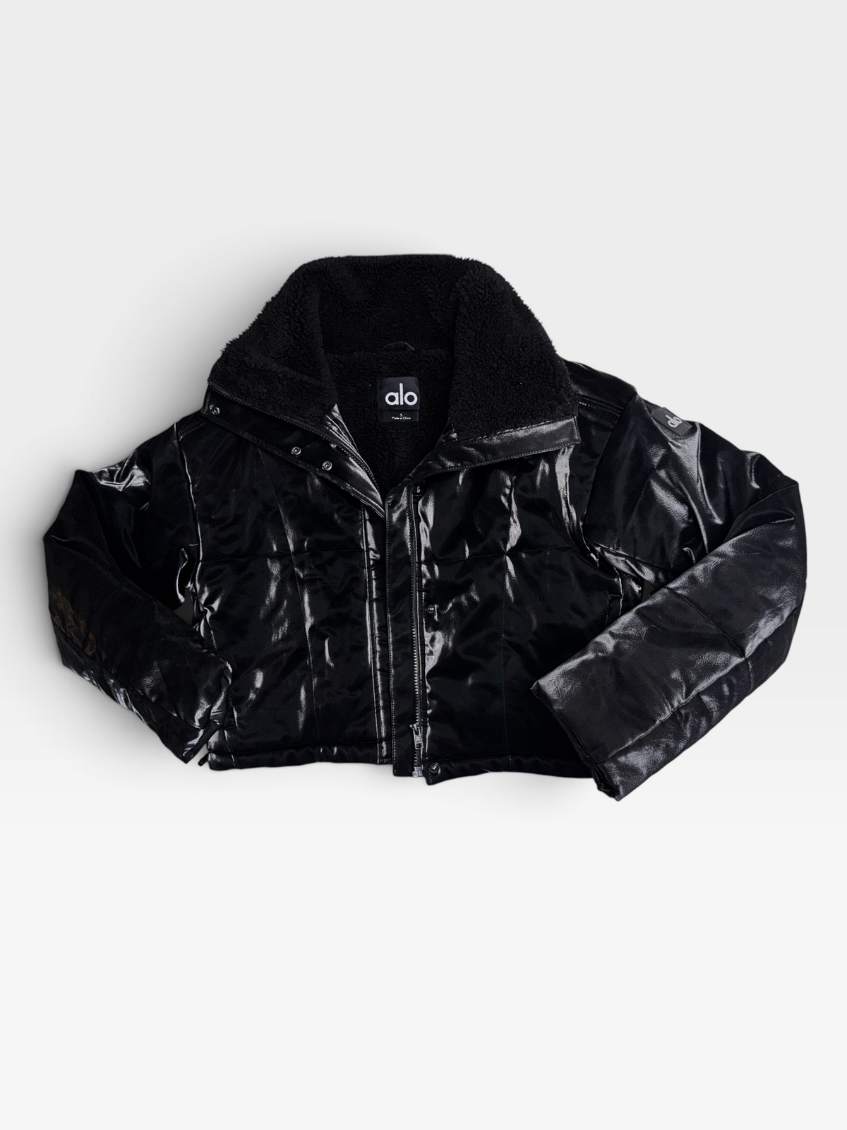 BLACK ALO ORION CROPPED PUFFER JACKET (ORG. $248) - S