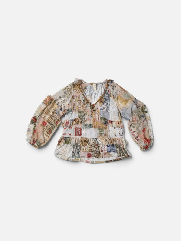 BEIGE/MULTI TINY PETITES  FLOWY LONGSLEEVE TOP MP