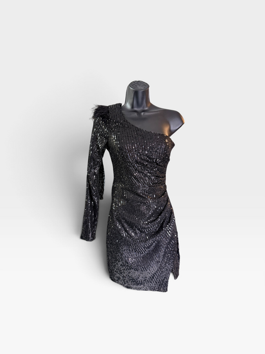 BLACK SEQUIN WINDSOR SHORT DRESS S