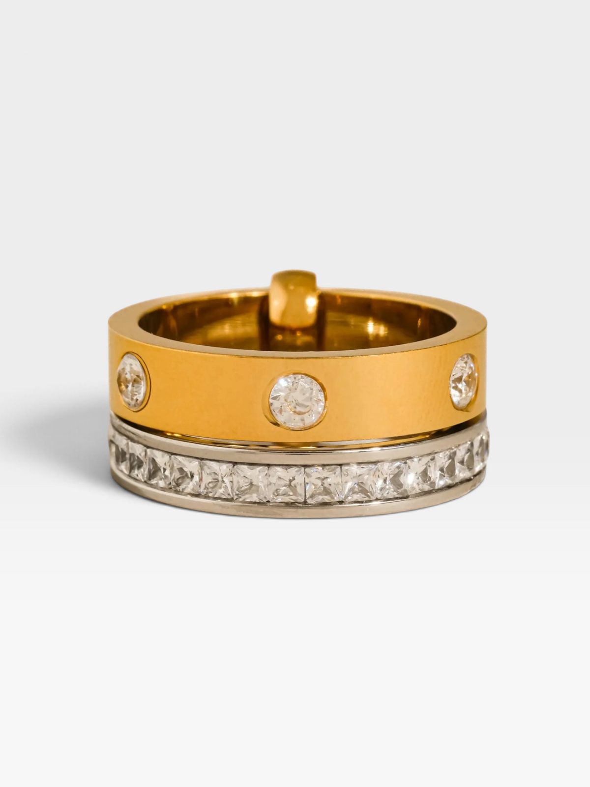18K GOLD NON-TARNISH TWO TONE CRYSTAL BAND RING 7