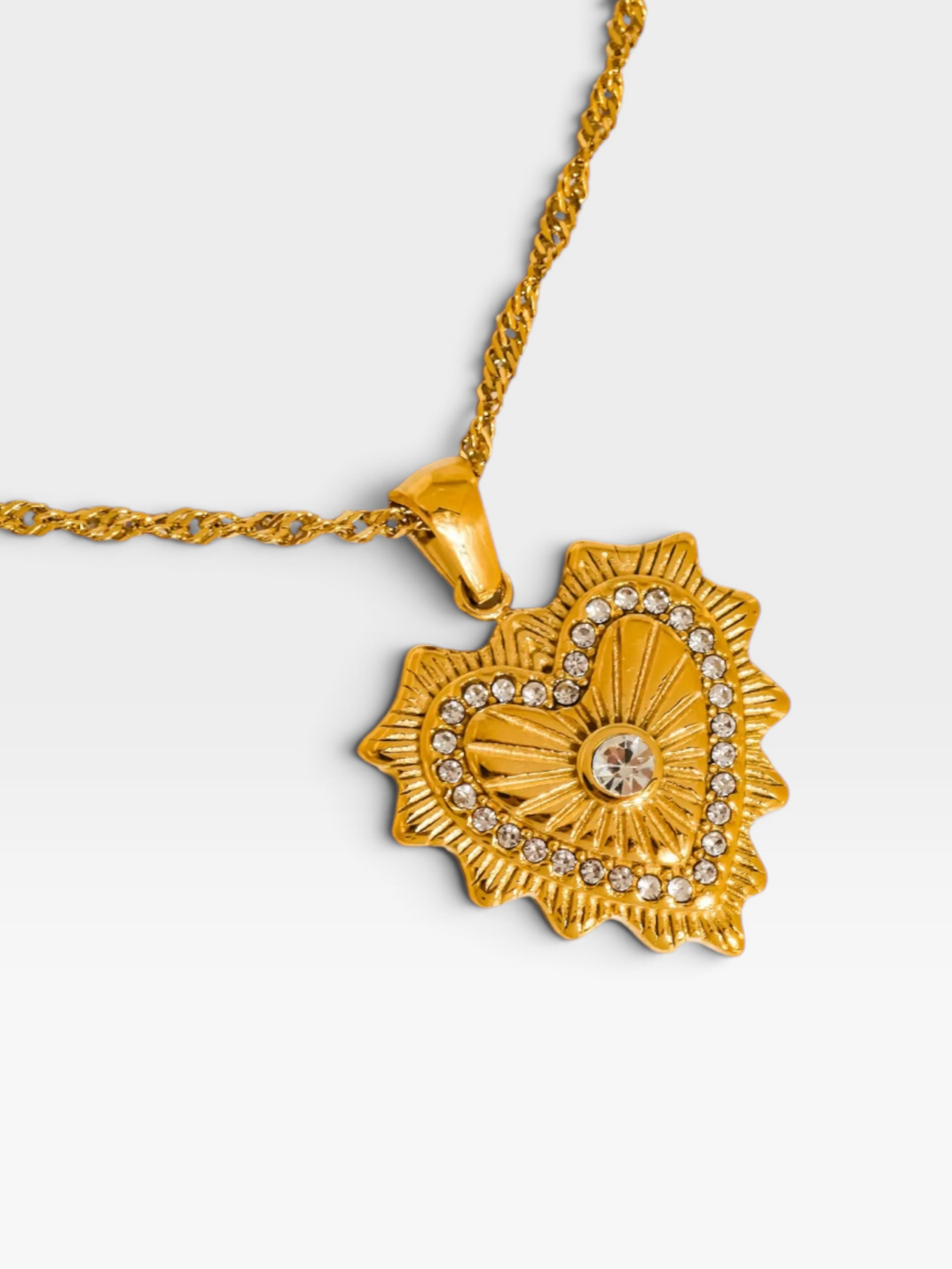 18K GOLD NON TARNISH CZ HEART NECKLACE