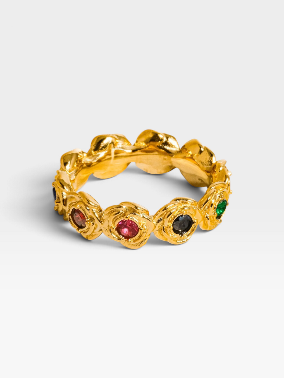 18K GOLD NON-TARNISH MULTI STONE VINTAGE RING 7