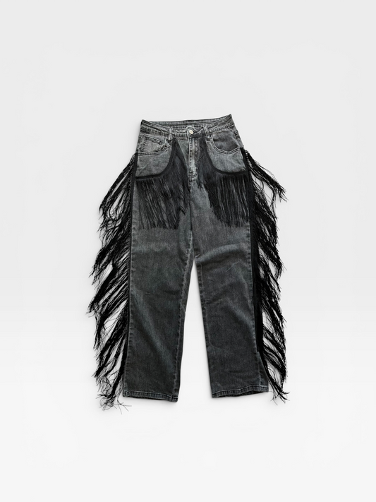 BLACK BAEVELY FRINGE JEANS S