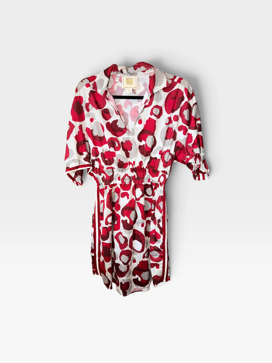 RED/WHITE EMILY MCCARTHY CHEETAH PALMER DRESS (ORG. $255) S