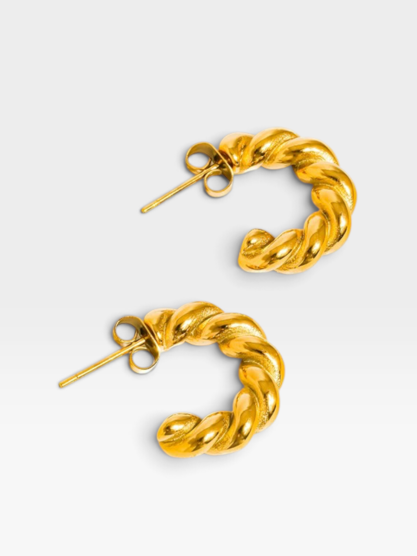 18K GOLD NON TARNISH BRAIDED C HOOP EARRINGS