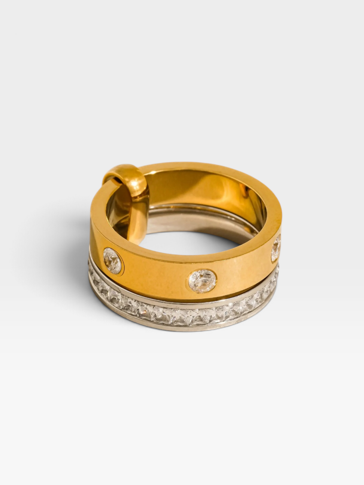 18K GOLD NON-TARNISH TWO TONE CRYSTAL BAND RING 7