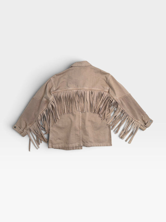TAN BLUE REVIVAL DENIM FRINGE JACKET S