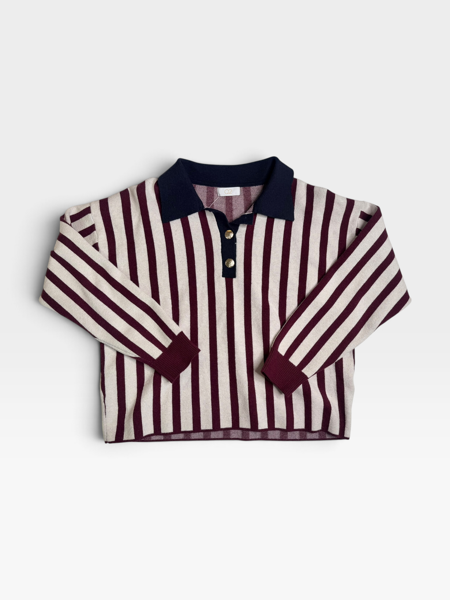BURGUNDY STRIPE Q2 TOP S/M