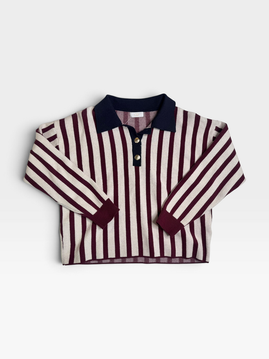 BURGUNDY STRIPE Q2 TOP S/M