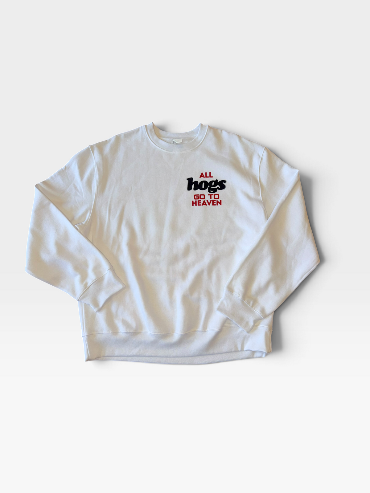 WHITE ALL HOGS GO TO HEAVEN PULLOVER L