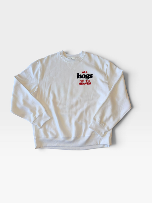 WHITE ALL HOGS GO TO HEAVEN PULLOVER L