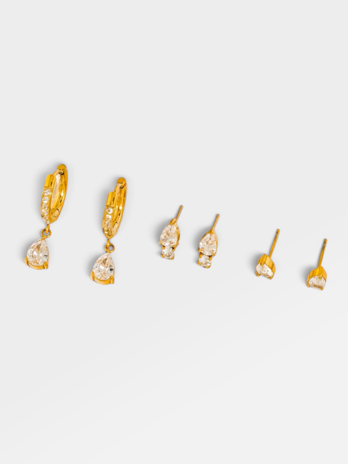 18K GOLD NON TARNISH CZ TEARDROP EARRING SET